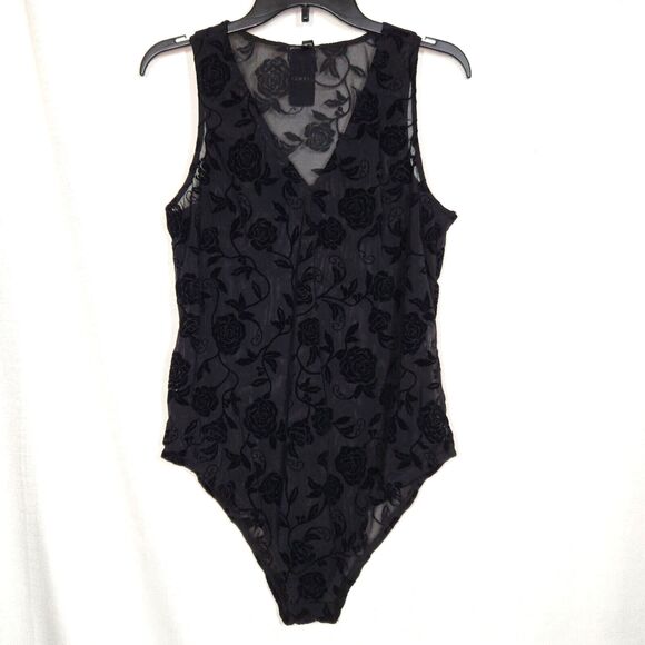 Torrid Sheer Black Mesh Velvet Flocked Sleeveless Bodysuit Plus Size 1X - Picture 6 of 8